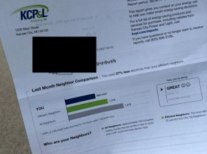 KCP&L energy bill showing money savings with attic insulation